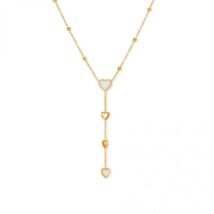 Naszyjnik stal szlachetna pozłacana 14k złotem, zwisający, serca masa perłowa NST2151