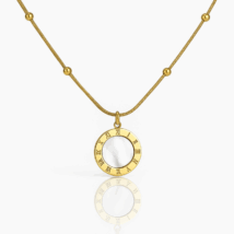 Dwustronny naszyjnik stal szlachetna pozłacana 14k złotem, czarna lub perłowa tarcza zegara NST2226