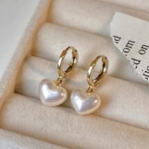 Kolczyki ze stali szlachetnej pozłacane 14k złotem, perły serca KST3475