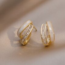 Kolczyki ze stali szlachetnej pozłacane 14k złotem, cyrkonie masa perłowa KST3514