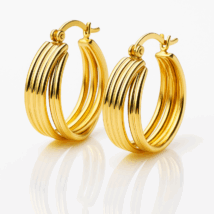 Kolczyki ze stali szlachetnej pozłacane 14k złotem, koła KST3455