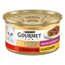 GOURMET GOLD Wołowina z kurczakiem mix kawałków na parze i w sosie – mokra karma dla kota – 85 g